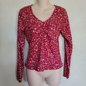 No Comment NY LA Maroon Floral Long Sleeve Top Size Junior's Medium NEW